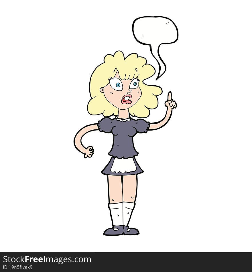 cartoon worried maid with speech bubble