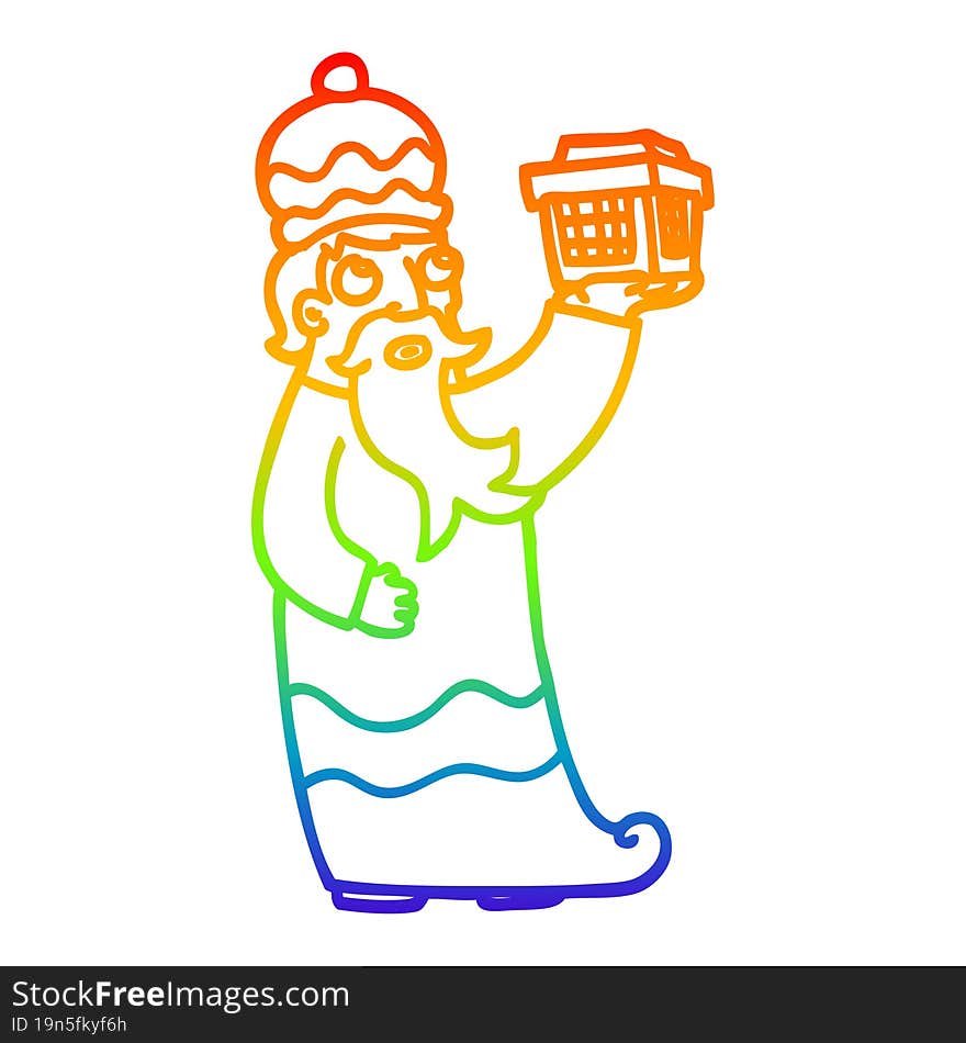 rainbow gradient line drawing of a one of the three wise men cartoon