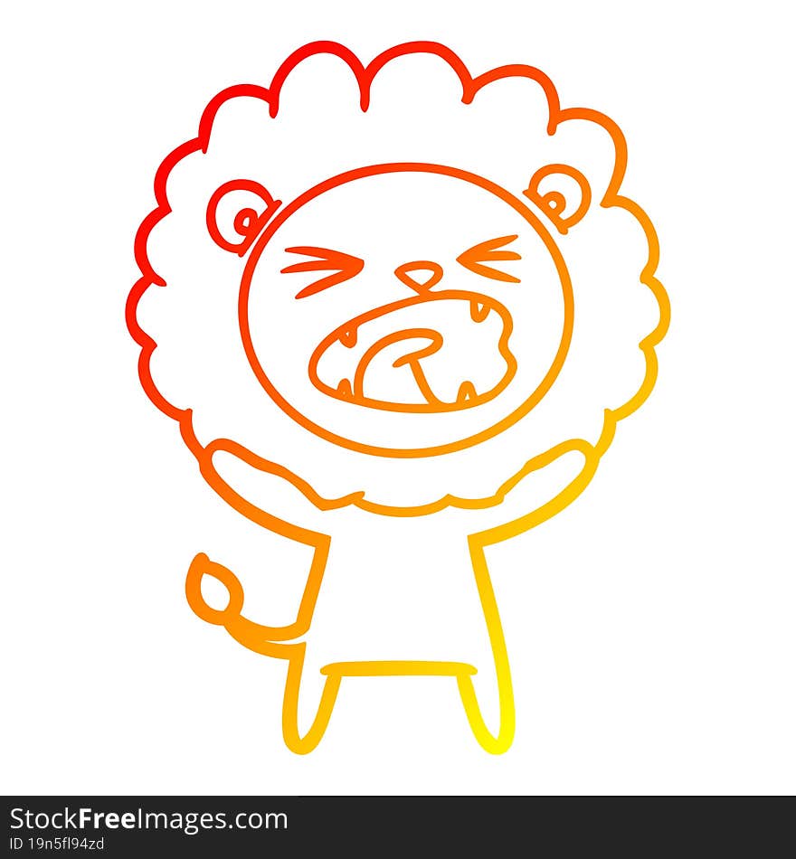 warm gradient line drawing of a cartoon lion