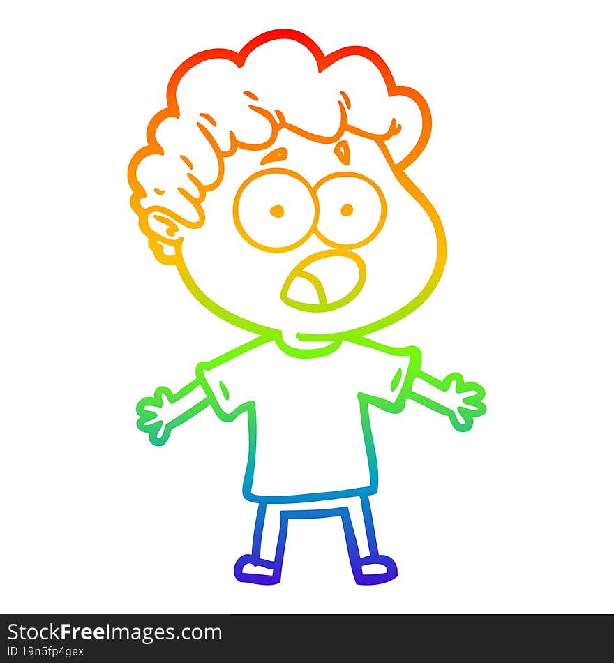 rainbow gradient line drawing cartoon man gasping in surprise