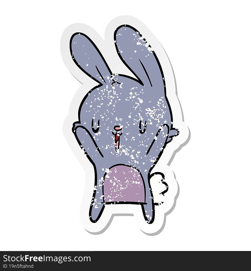 distressed sticker of a cute cartoon rabbit