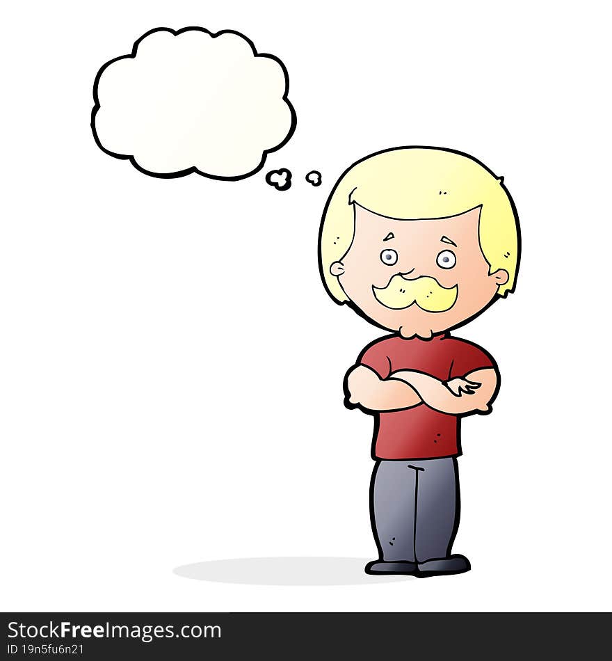 cartoon manly mustache man with thought bubble