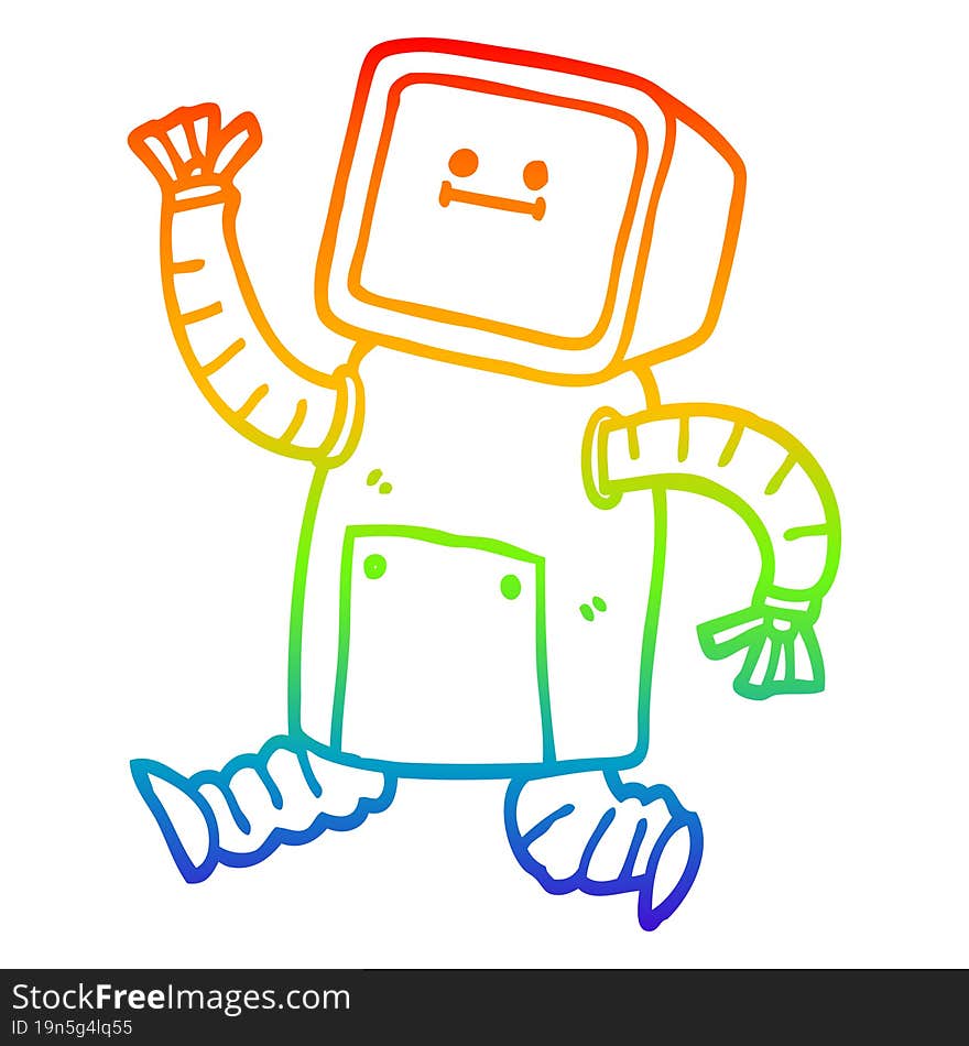 Rainbow Gradient Line Drawing Cartoon Robot Running