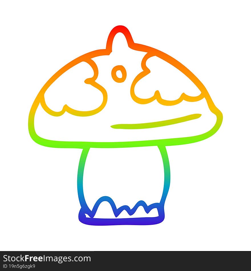 Rainbow Gradient Line Drawing Cartoon Mushroom