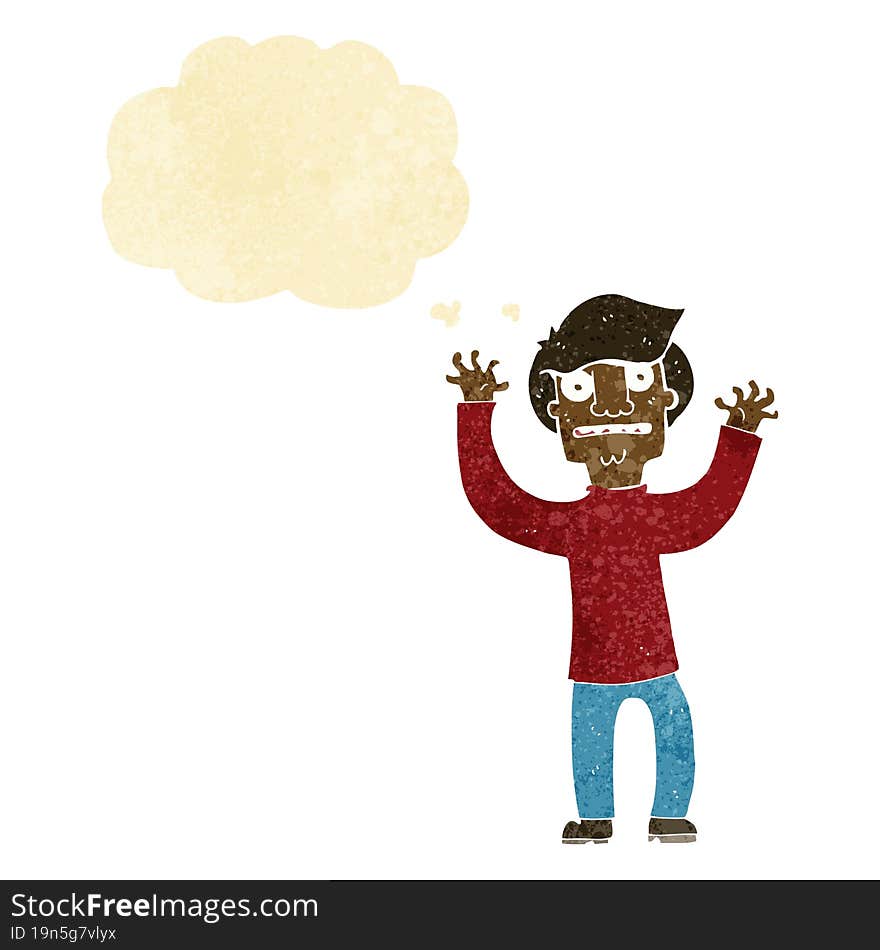 Cartoon Terrified Man With Thought Bubble