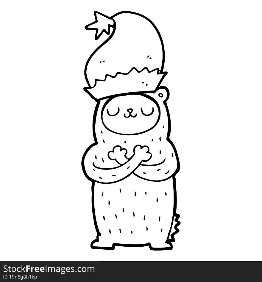 Cartoon Bear Wearing Christmas Hat