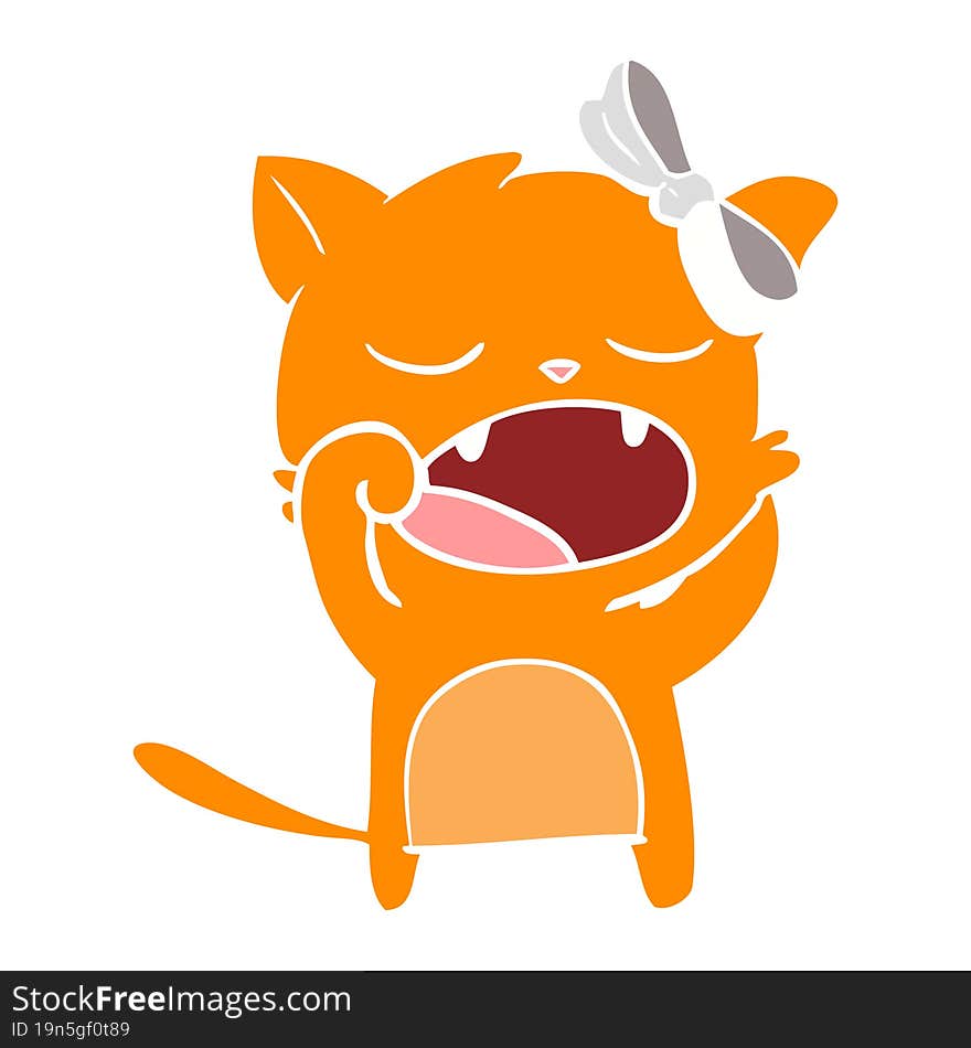 flat color style cartoon yawning cat