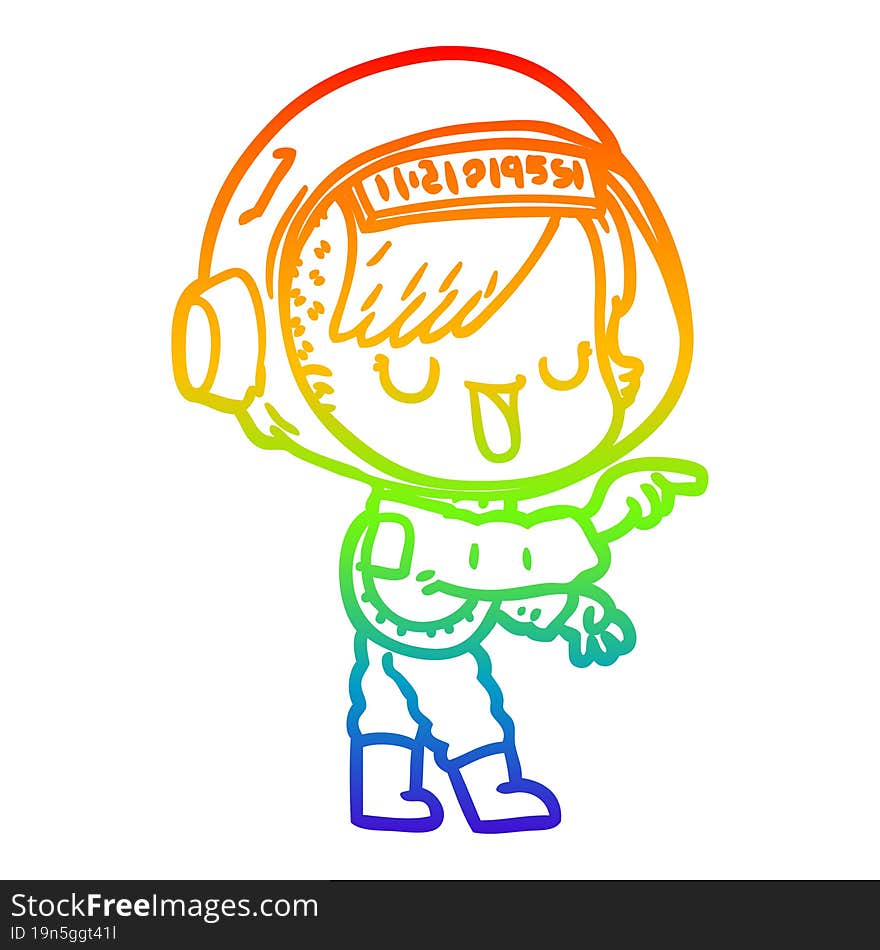 rainbow gradient line drawing of a cartoon astronaut woman