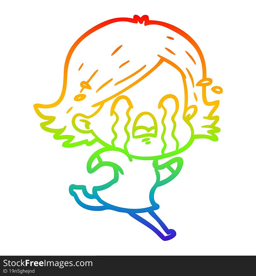 rainbow gradient line drawing of a cartoon woman crying