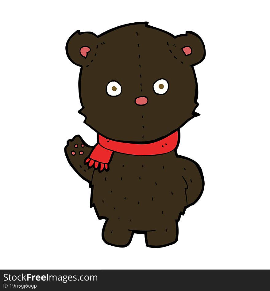 cartoon waving black bear cub