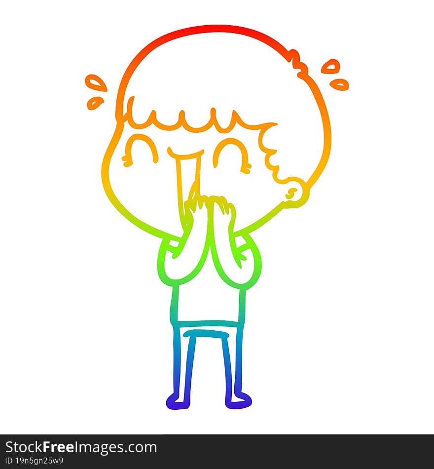 Rainbow Gradient Line Drawing Laughing Cartoon Man