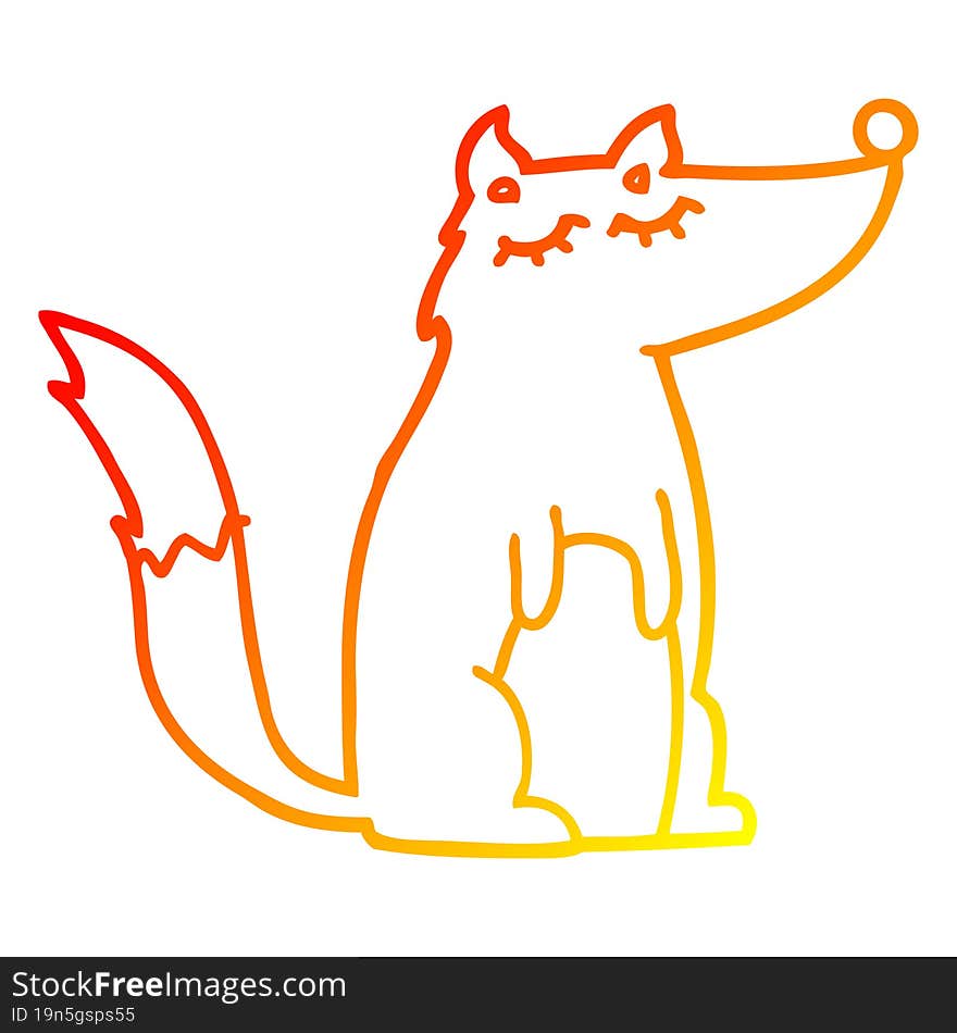 warm gradient line drawing of a cartoon wolf