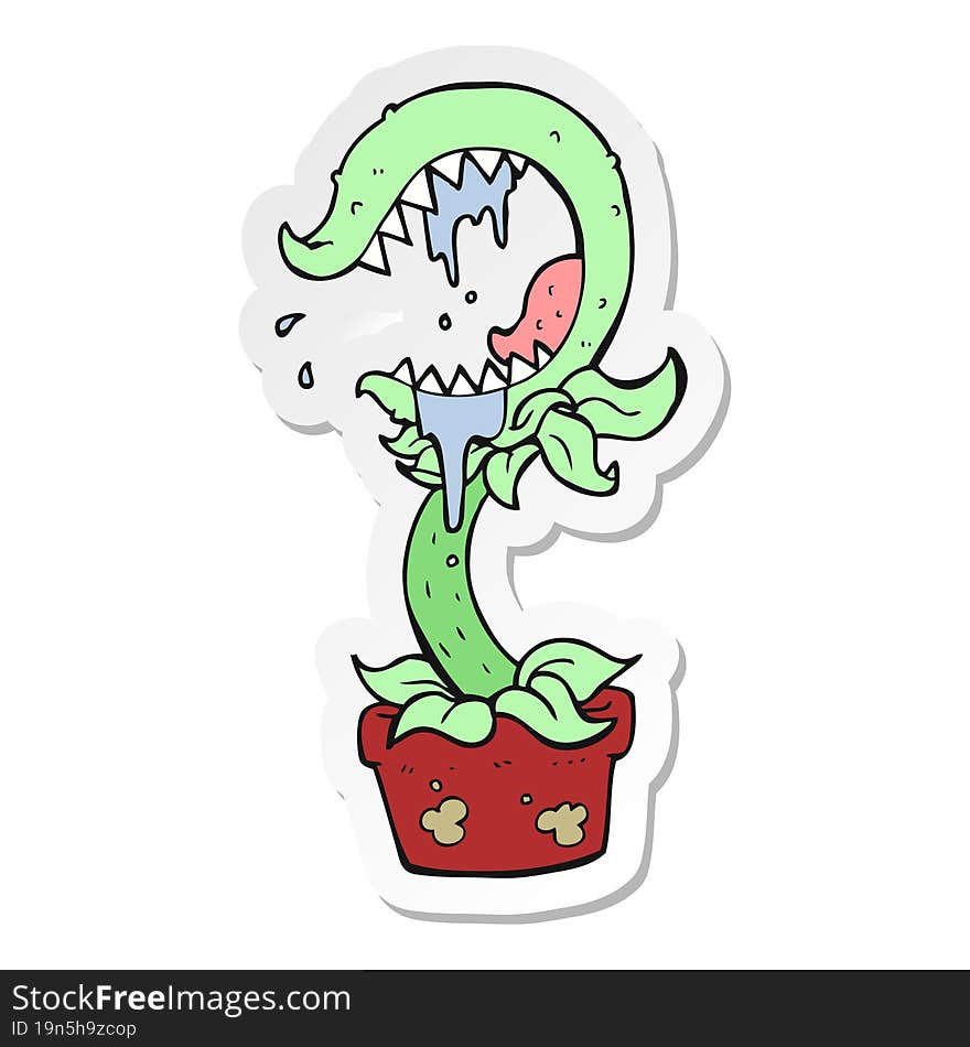 Sticker Of A Cartoon Carnivorous Plant