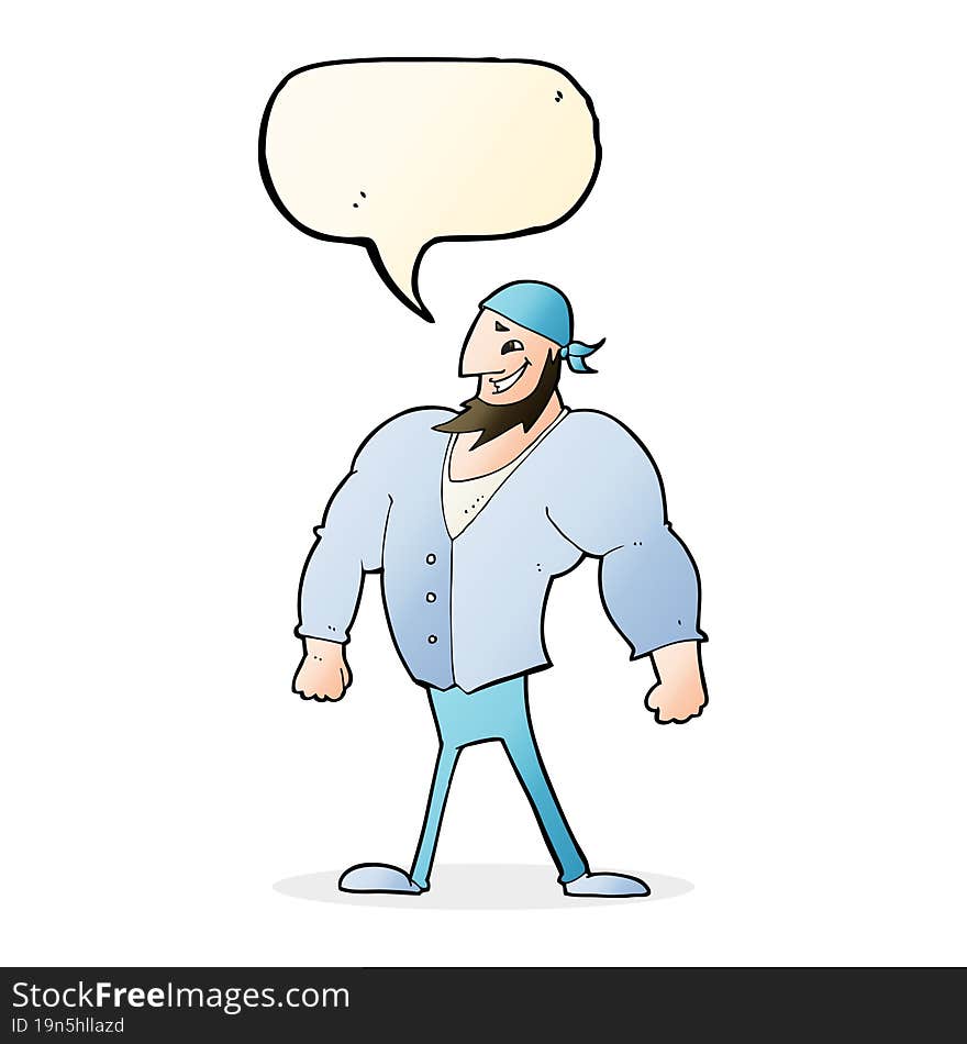 cartoon manly sailor man with speech bubble