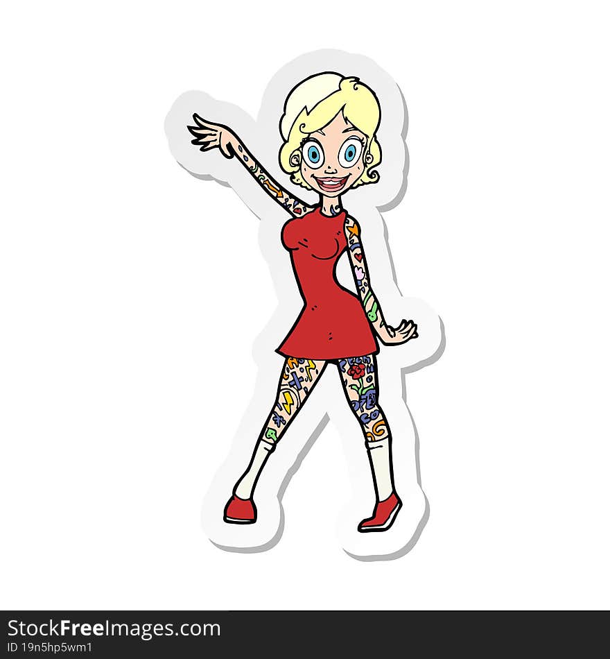 sticker of a cartoon woman with tattoos