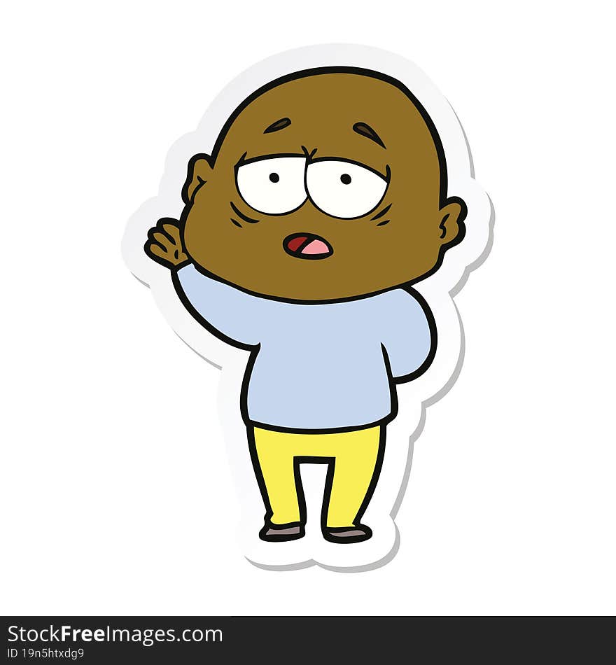 sticker of a cartoon tired bald man