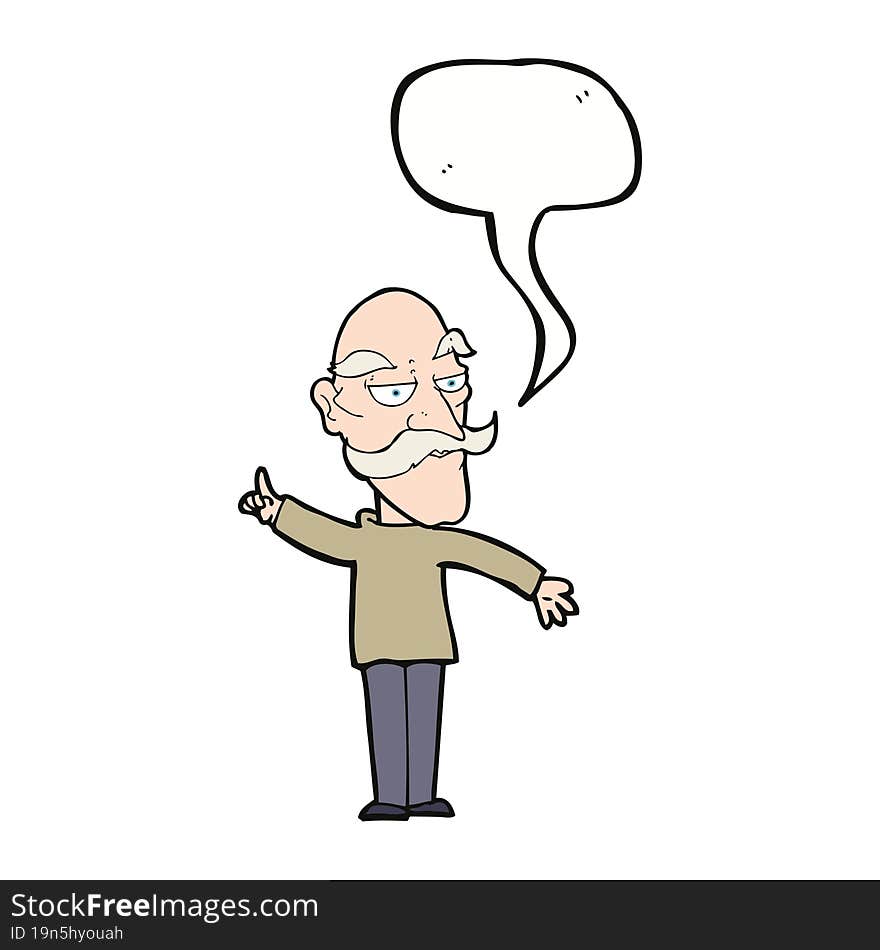 Cartoon Old Man Telling Story With Speech Bubble