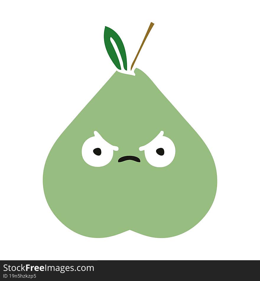 flat color retro cartoon of a green pear