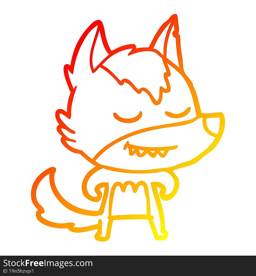 Warm Gradient Line Drawing Friendly Cartoon Wolf