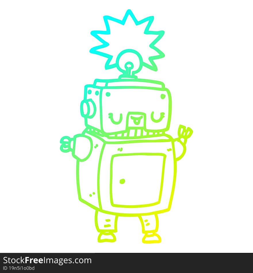 cold gradient line drawing of a cartoon robot