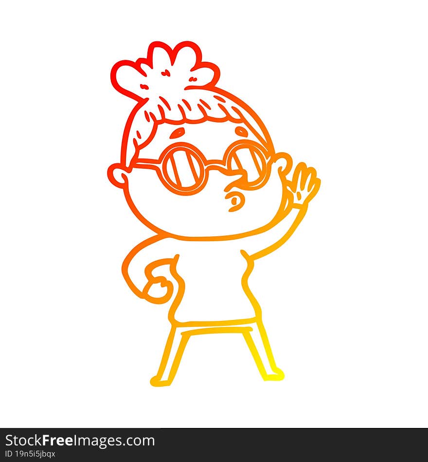 warm gradient line drawing cartoon woman wearing glasses