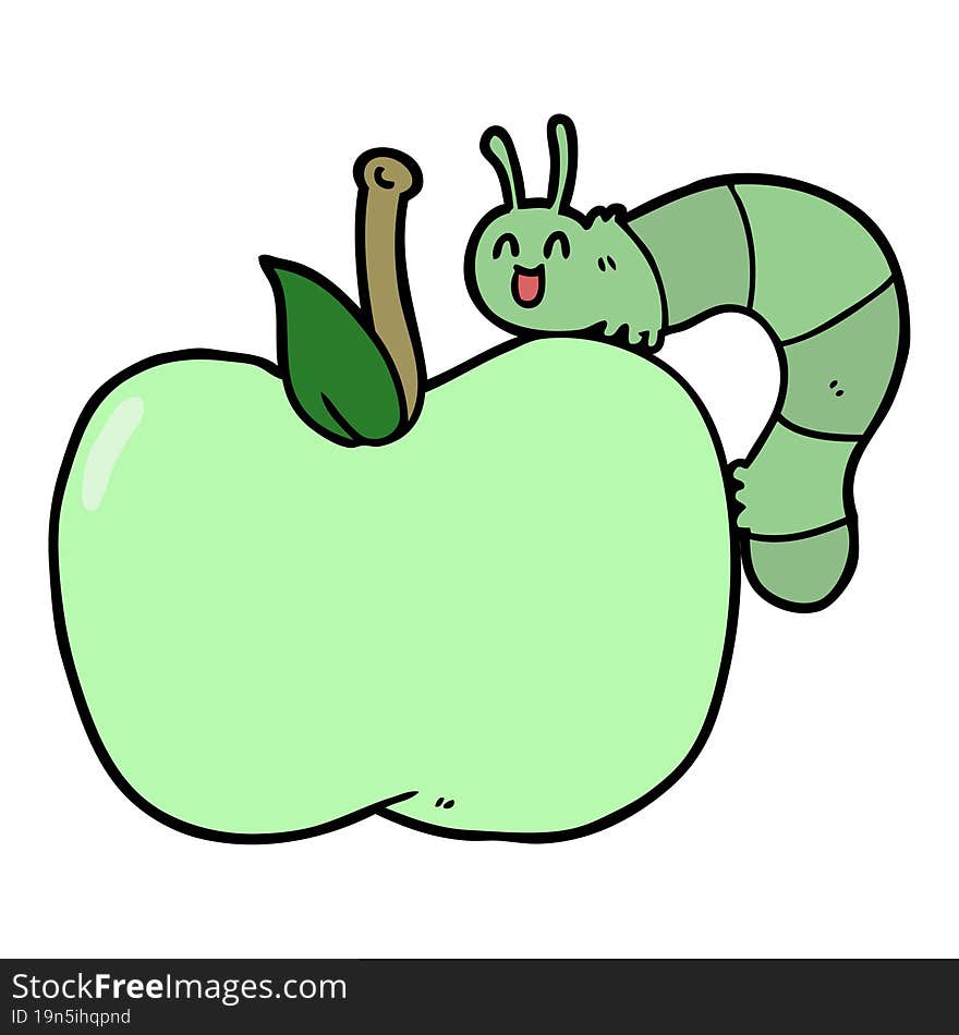 cartoon apple and bug. cartoon apple and bug