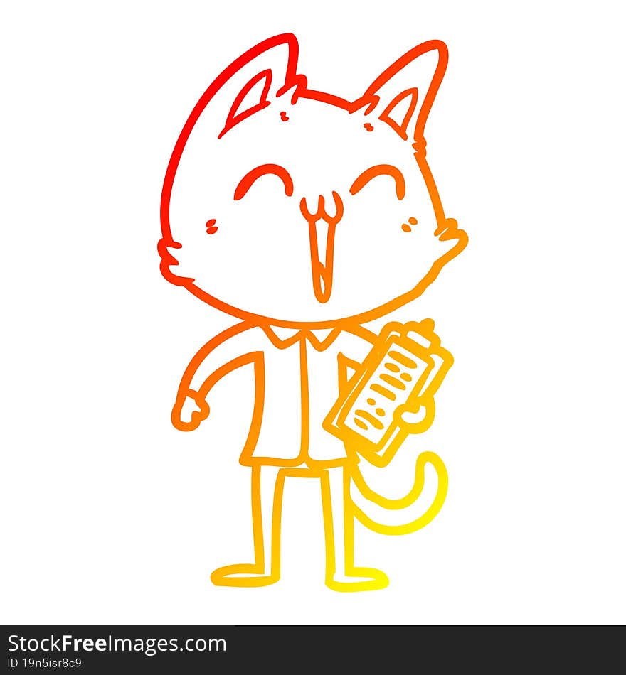 warm gradient line drawing of a happy cartoon cat