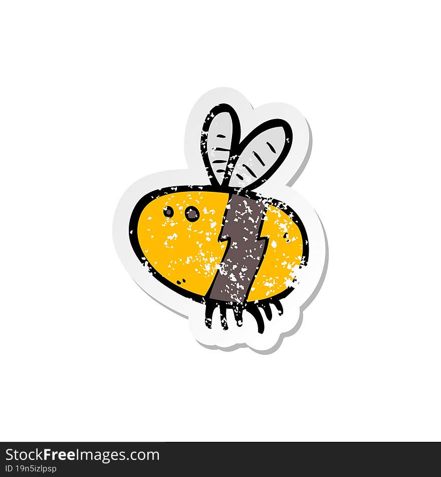 retro distressed sticker of a cartoon bee