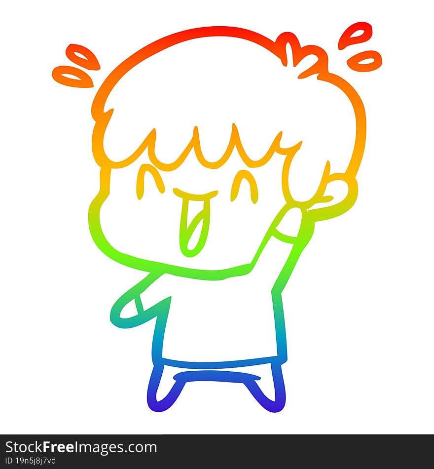 Rainbow Gradient Line Drawing Cartoon Laughing Boy