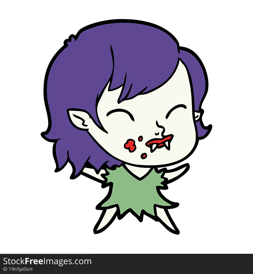 cartoon vampire girl with blood on cheek. cartoon vampire girl with blood on cheek