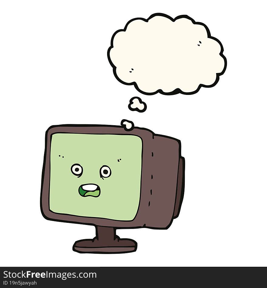 cartoon computer screen with thought bubble