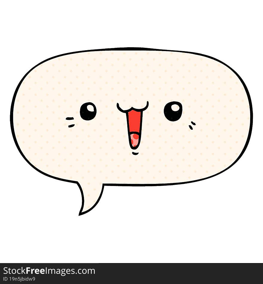 happy cartoon face with speech bubble in comic book style