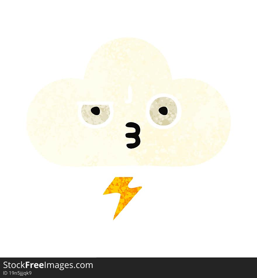 Retro Illustration Style Cartoon Thunder Cloud