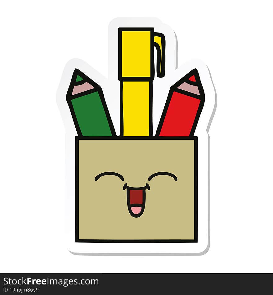 sticker of a cute cartoon pencil pot