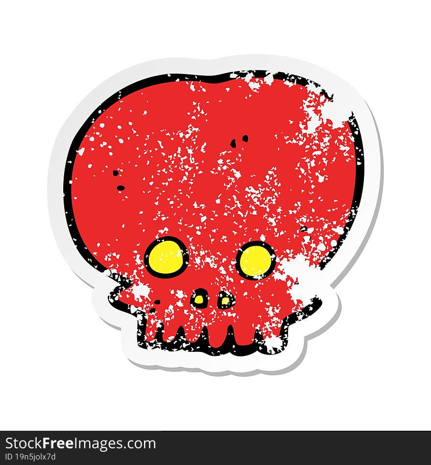 Retro Distressed Sticker Of A Cartoon Spooky Skull Symbol