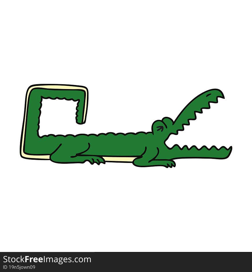 Quirky Hand Drawn Cartoon Crocodile