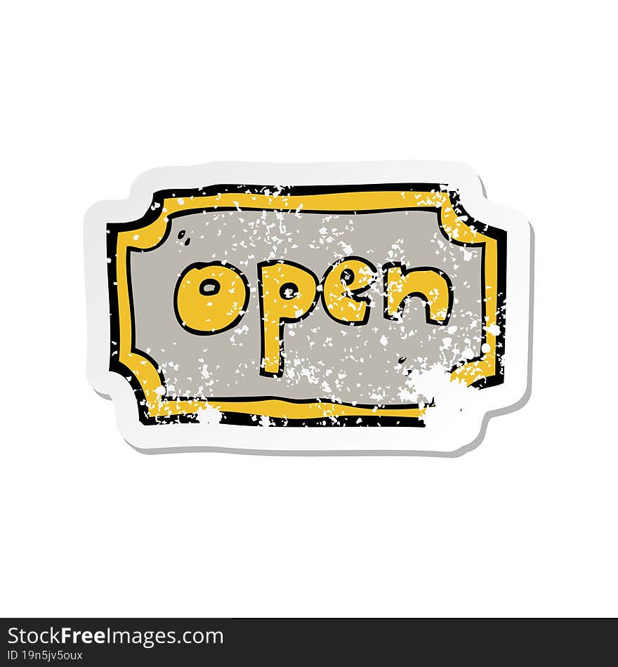 retro distressed sticker of a cartoon open sign