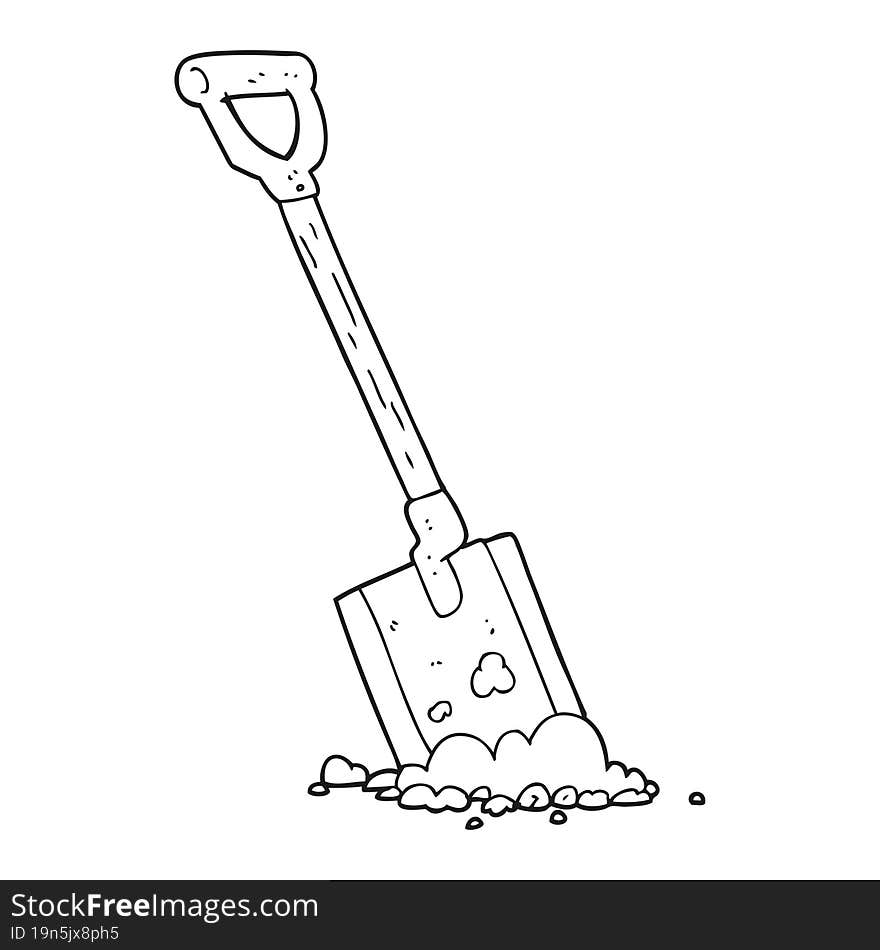 black and white cartoon shovel in dirt