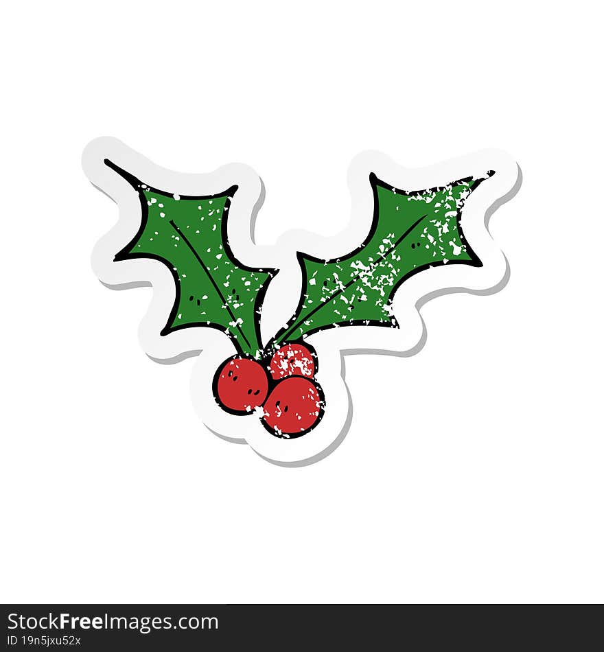 retro distressed sticker of a cartoon christmas holly