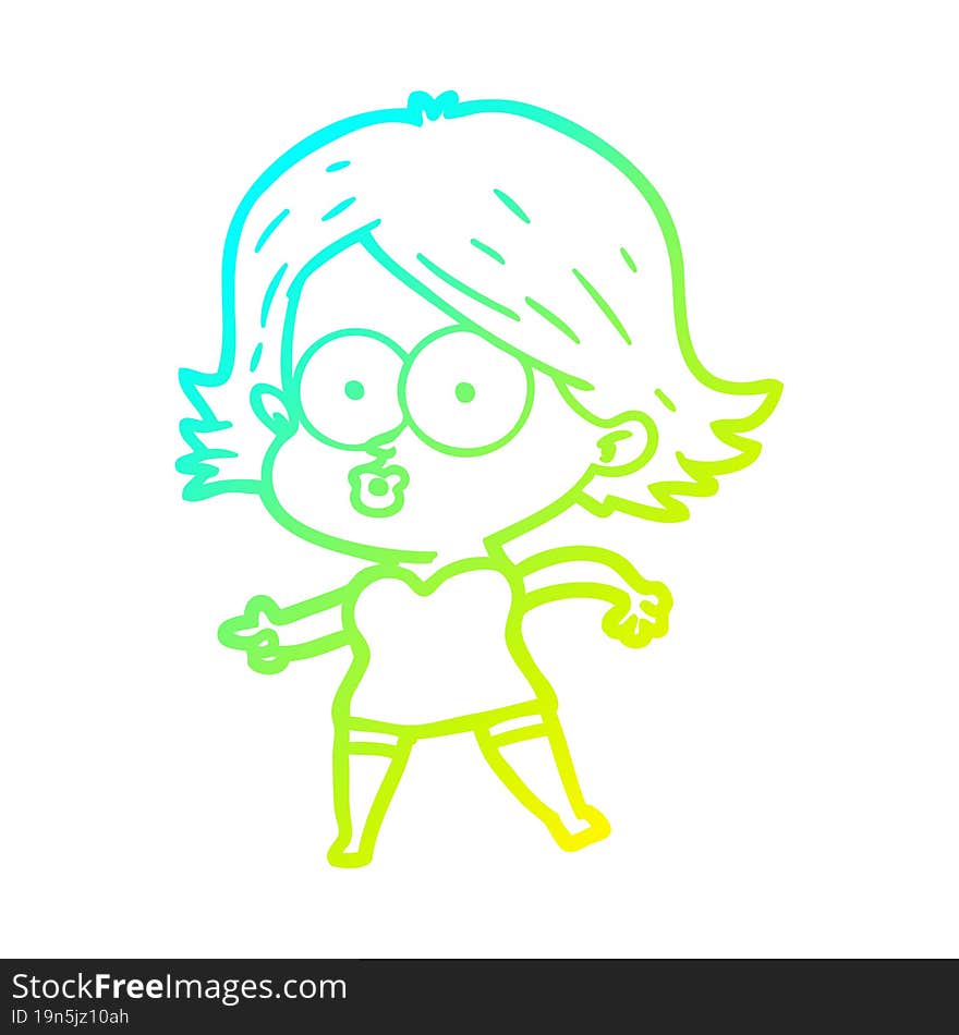 cold gradient line drawing cartoon girl pouting