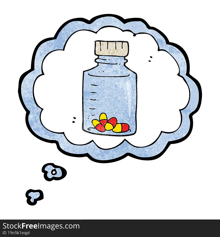 freehand drawn thought bubble textured cartoon jar of pills