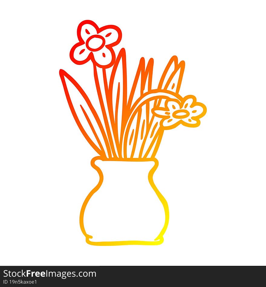 warm gradient line drawing flowers in vase