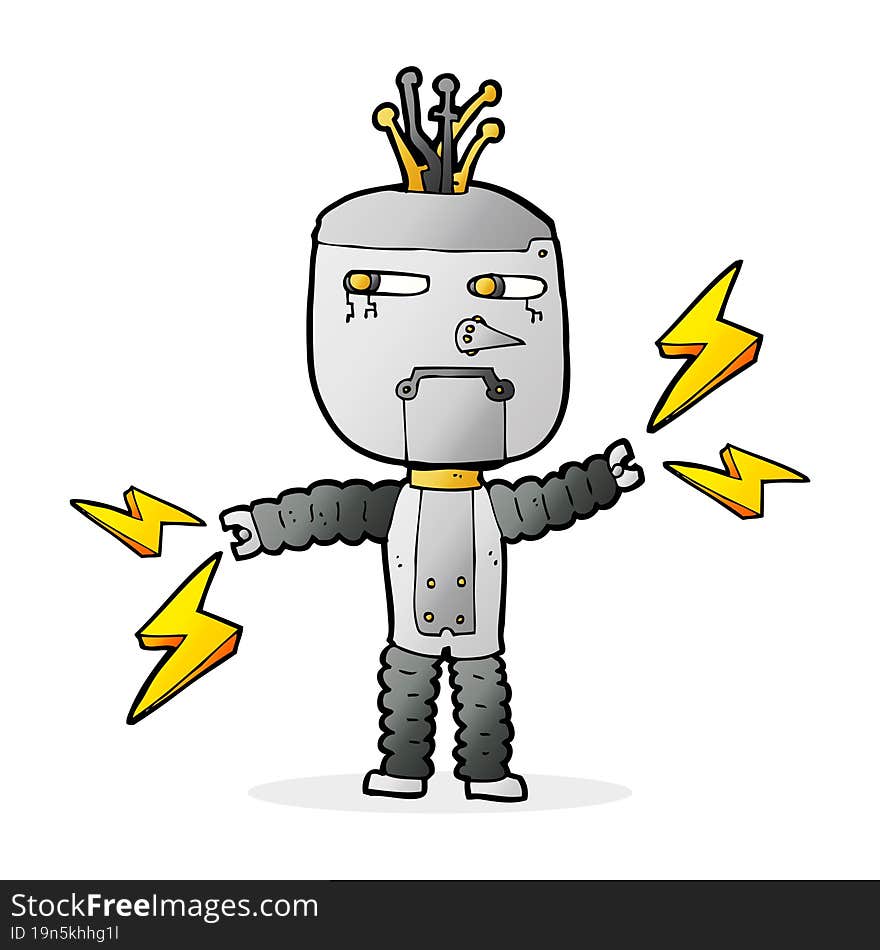 cartoon waving robot with thought bubble