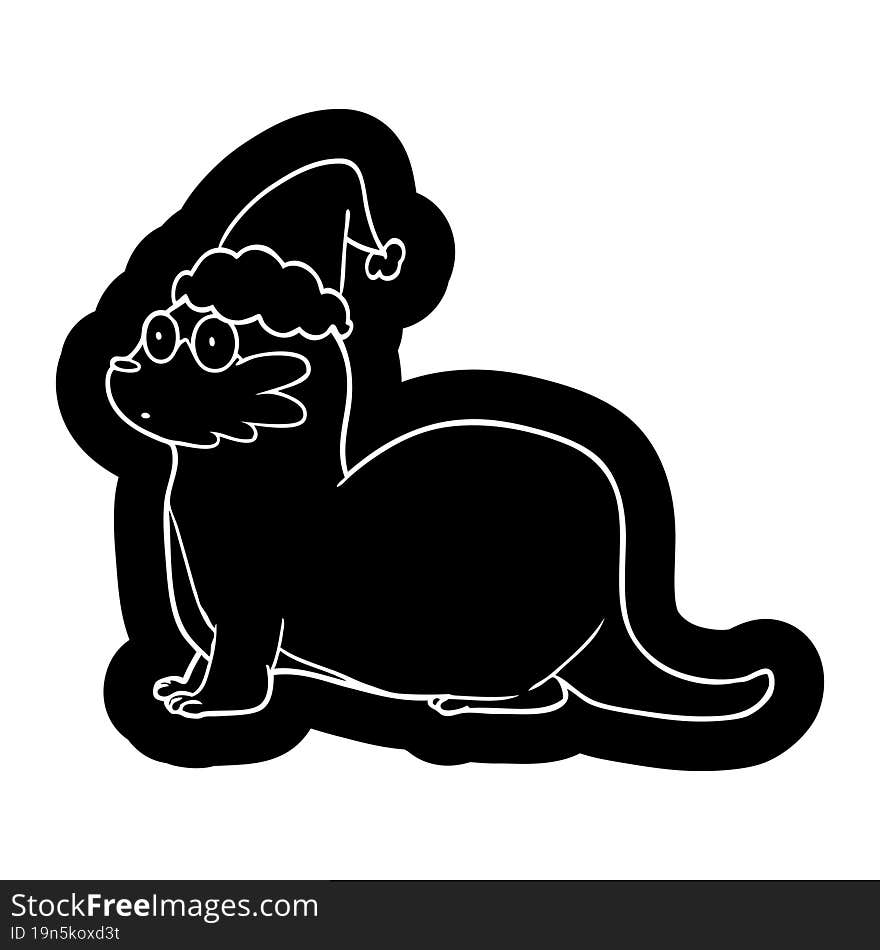 cartoon icon of a otter wearing santa hat