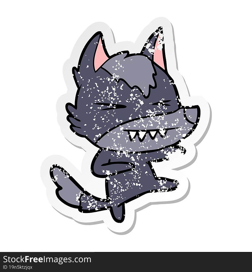 distressed sticker of a angry wolf cartoon