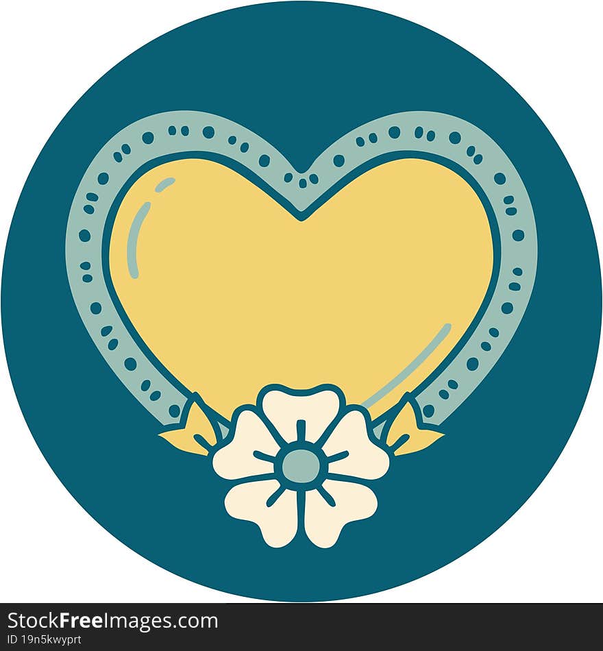 tattoo style icon of a heart and flower