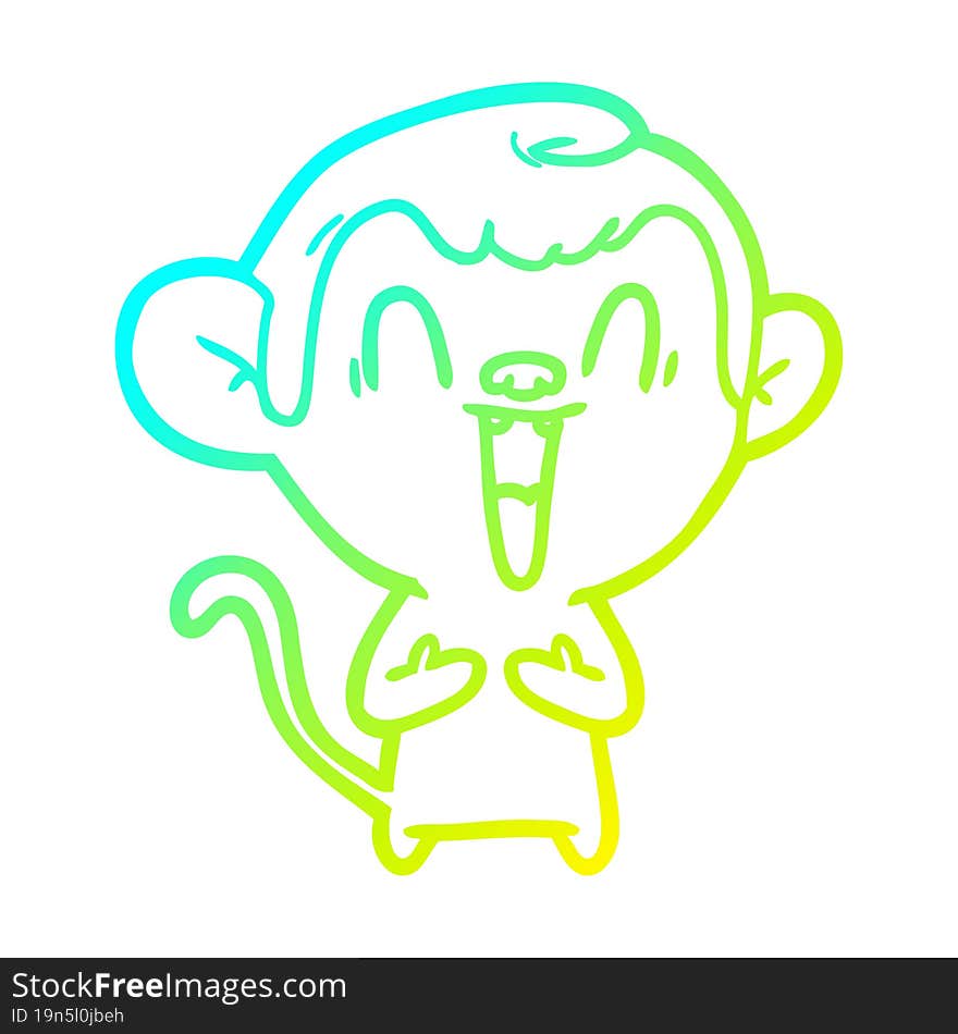 cold gradient line drawing of a cartoon laughing monkey