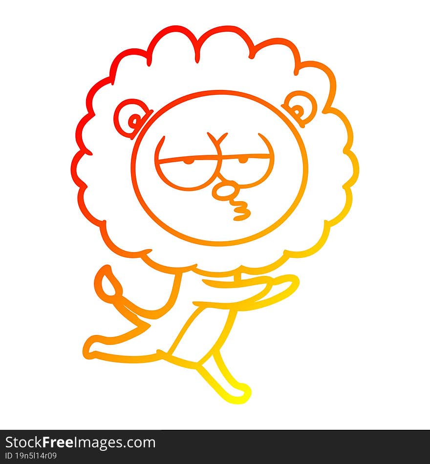 warm gradient line drawing cartoon running lion