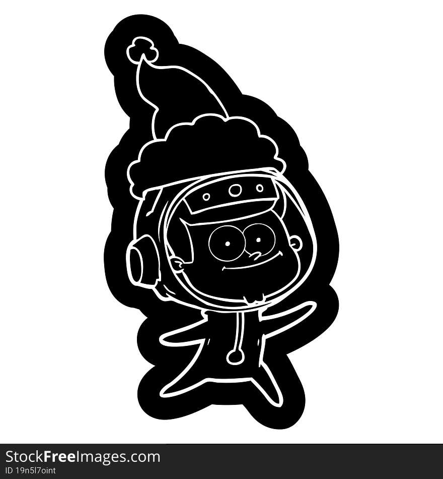 happy astronaut cartoon icon of a wearing santa hat