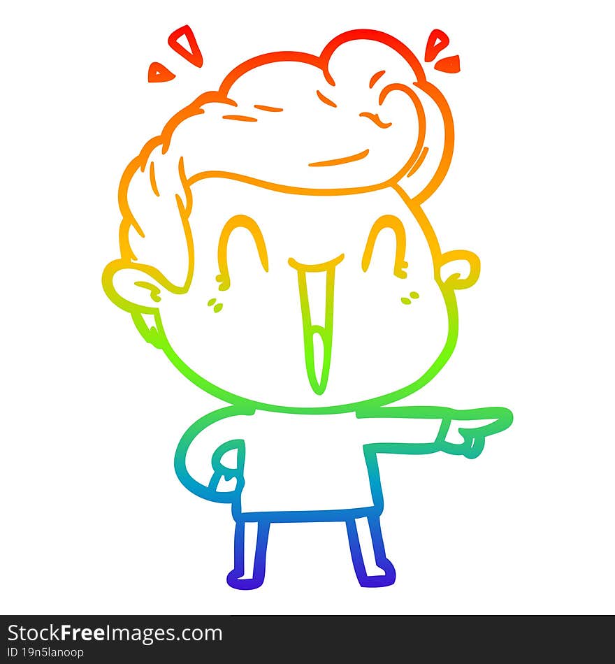 rainbow gradient line drawing of a cartoon excited man